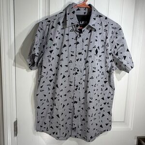 LIRA Originals Gray Black Geometric Triangle Button Front Shirt Size L